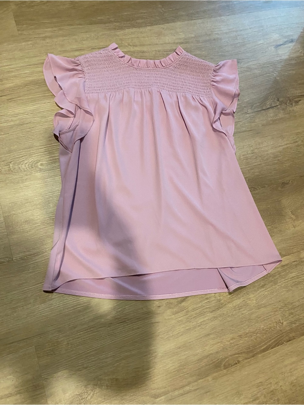 Ann Taylor Light Pink Smocked Yoke Flutter Sleeve Blouse